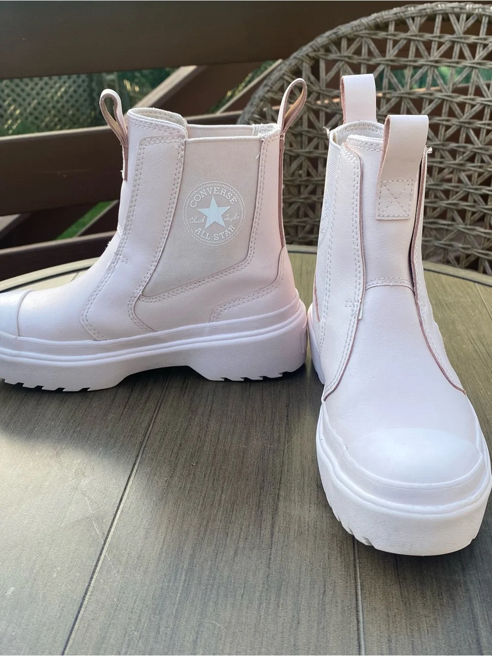 Converse Women's Pale Pink Platform Booties water upper textile rubber